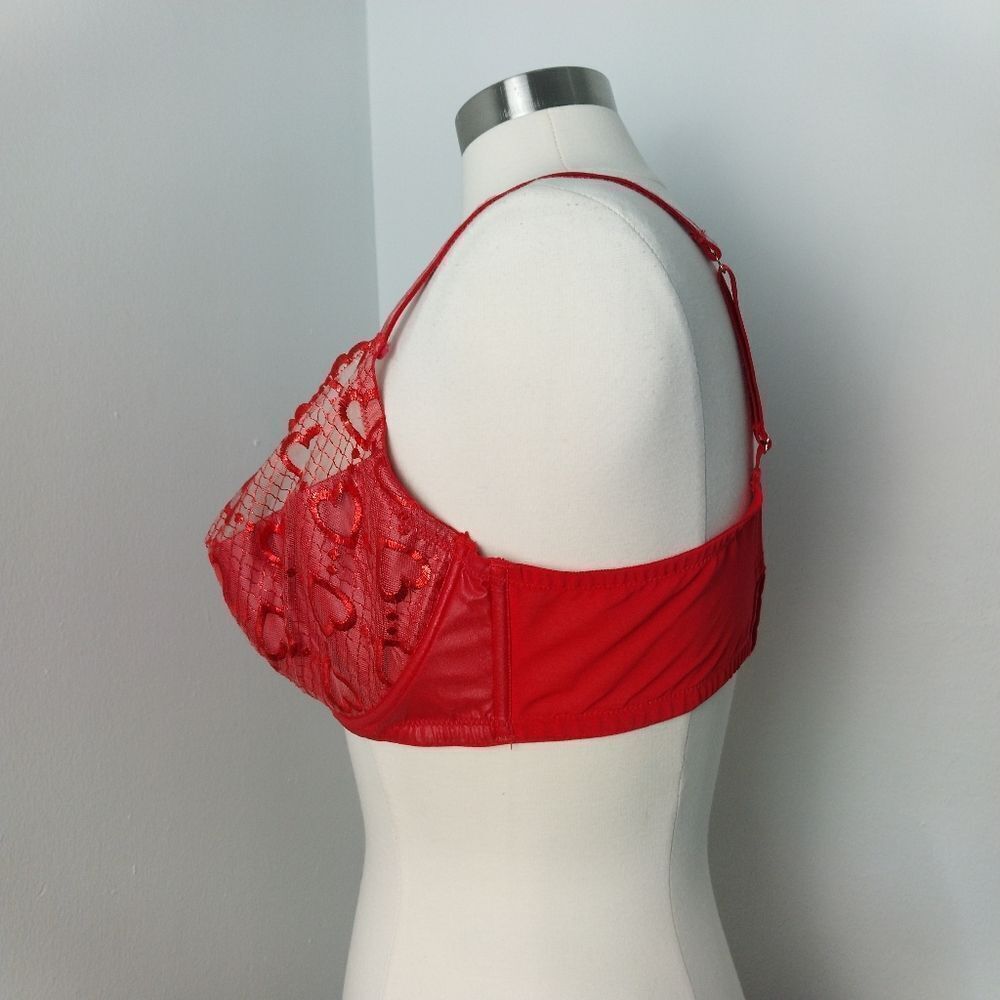Savage X Fenty Red Heart Glossy Flossy Quarter Cup Bra Size 40DD - Picture 6 of 16
